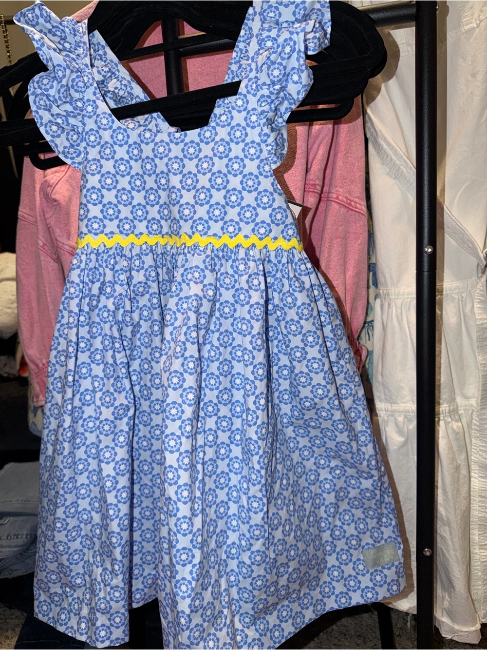 Eleanor Rose Light Blue Floral Dress with Yellow Trim